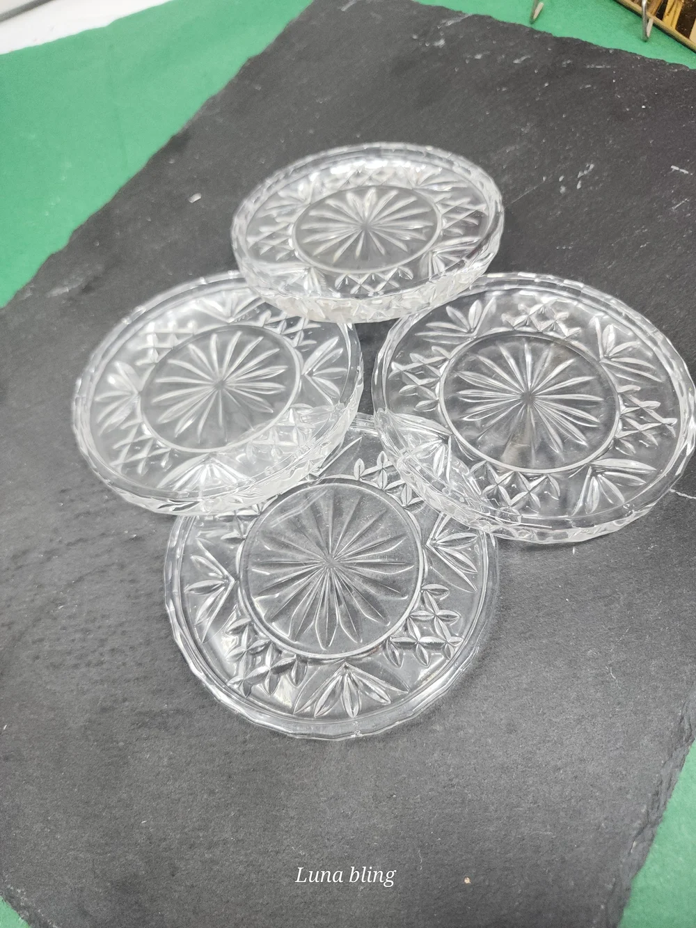 Pressed Glass Starburst Coaster Set of 4